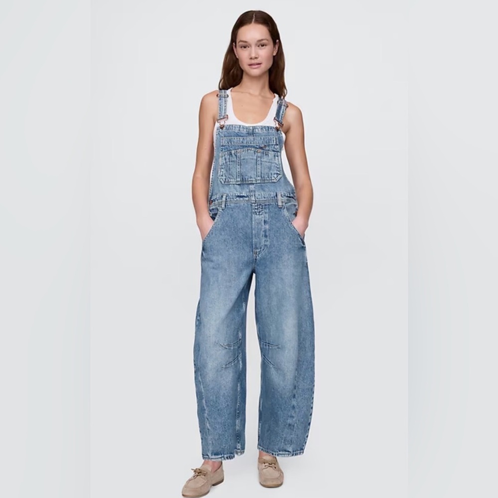 Gap Ultrasoft Denim Horseshoe Overalls Medium Indigo NWOT XXL Tall Baggy BoHo
